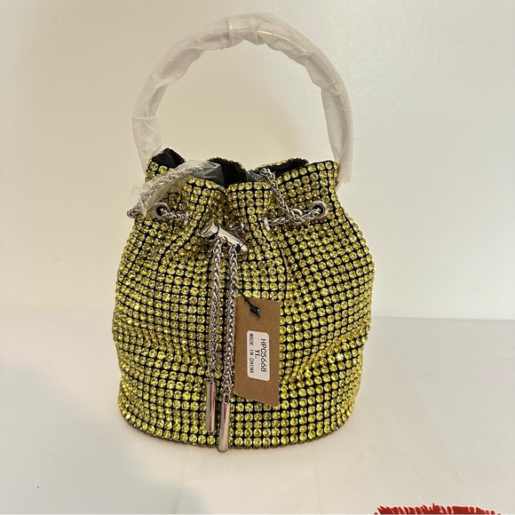 Yellow Rhinestones Swing Handle Bucket Bag - Picture 4 of 10